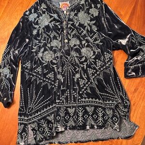 Johnny Was Deep Emerald Green Velvet Tunic XL